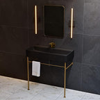 Carre 36" Ceramic Console Sink Matte Black Basin Brushed Gold Legs
