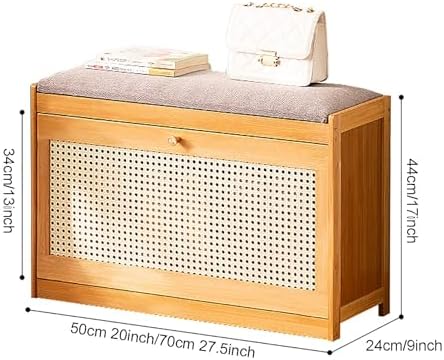 Elegant Bamboo Shoe Rack with Foldable Drawers & Cushion Slim 70cm Space-Saving nizer for Sneakers Heels & Slippers - Stylish Black Entryway Storage Solution