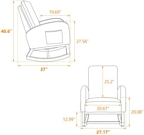 Green Sherpa Nursery Rocking Chair, Upholstered Glider with High Back & Side Pocket, Comfy Accent Armchair for Living Room Bedroom Reading Nook, Rubber Wood Legs