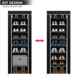 Non-Woven Fabric Shoe Rack, Black, 10-Layer 9 Lattice, Space-Saving, Portable Storage Organizer