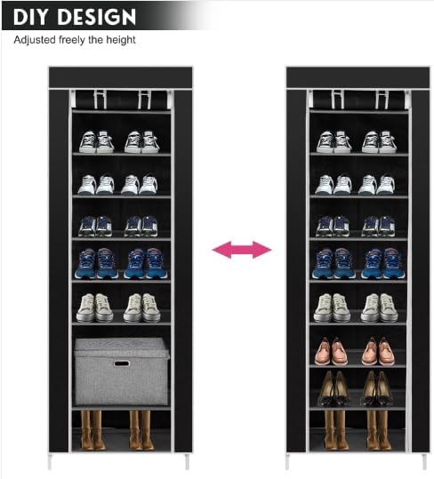 Non-Woven Fabric Shoe Rack, Black, 10-Layer 9 Lattice, Space-Saving, Portable Storage Organizer