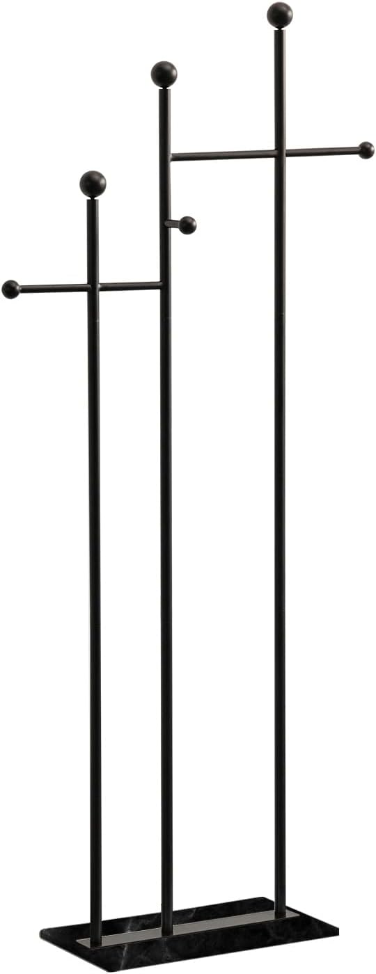 JIAYUEJU Metal Freestanding Coat Rack with Marble Base Heavy Duty Clothes Rack Coat Tree Stand Hat Rack for Corner Bedroom Entryway Living Room Hotel 19.69 x 11.02 x 68.9 Inches (Black)