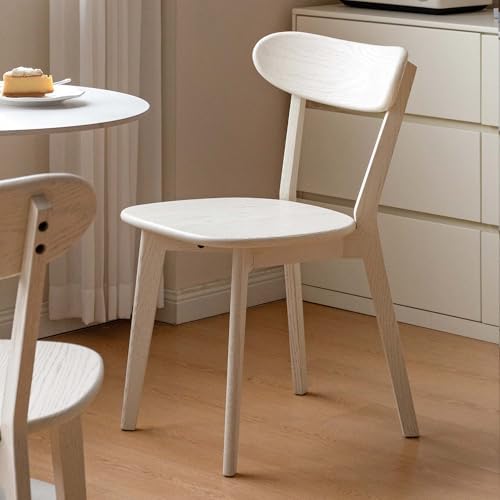 Oak Dining Chairs, Kitchen Chairs, 100% Solid Wood Modern Dinner Chair with Curved Backrest, Dining Room Chair for Kitchen, Living Room, Study(2PK, Cream White)