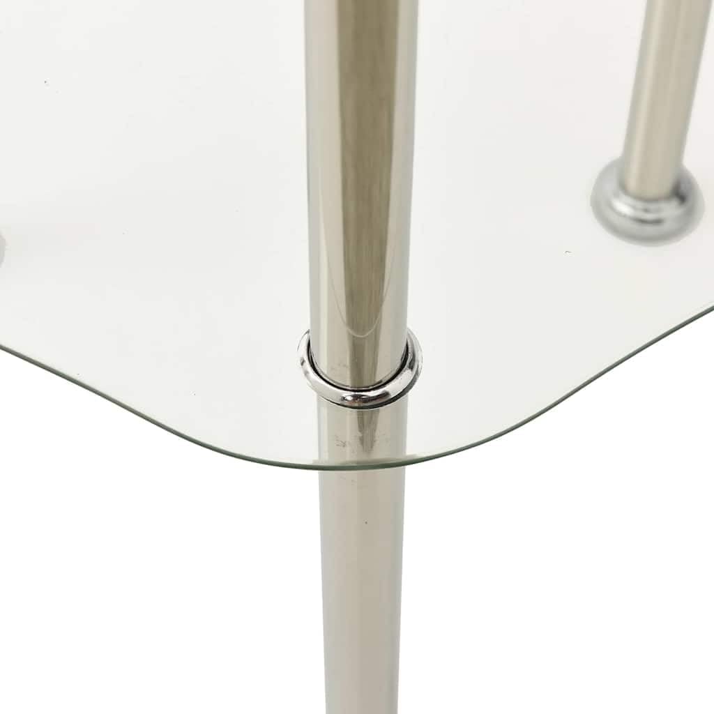 Modern 2-Tier Tempered Glass Side Table with Stainless Steel Frame, Transparent Accent End Table for Living Room, Sofa, or Telephone Stand