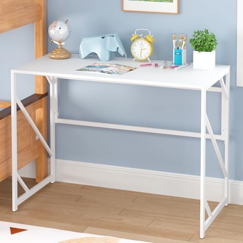 Elephance Folding Desk Writing Computer Desk for Home Office No-Assembly | Study Office Desk,Foldable Table for Small Spaces,39.4 Inch,White