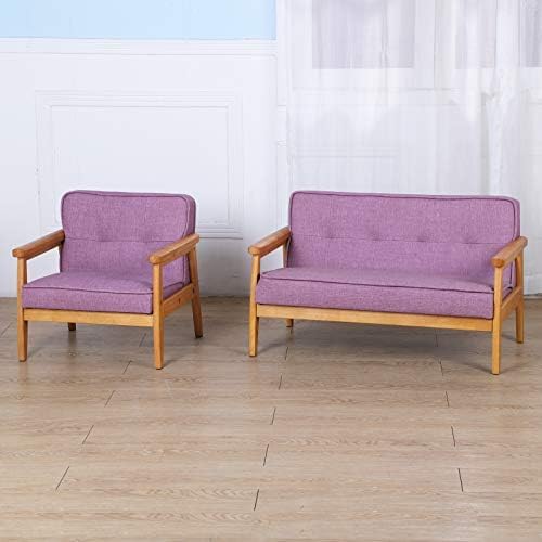 BabyLand Toddler Chair,Single Kid Sofa Chair with Solid Wood Structure and Linen Fabric for Kid Gift (Light Purple)