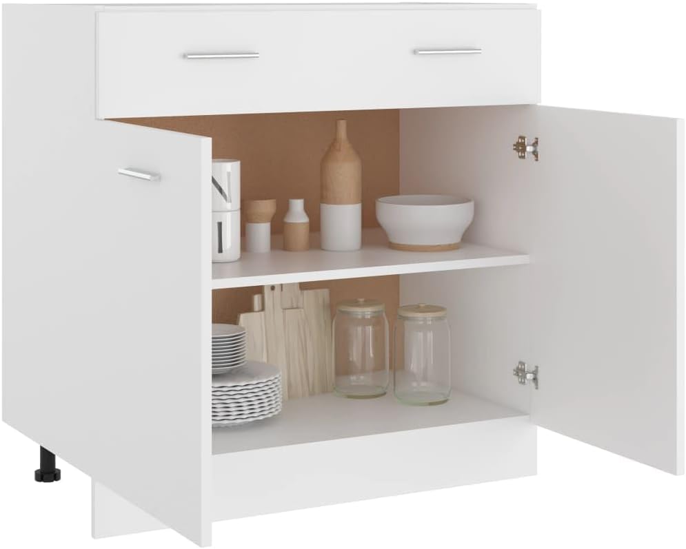 White Engineered Wood Drawer Bottom Cabinet, Modern Kitchen Storage with Smooth Lines, Space-Saving Pantry Solution, Freestanding Furniture for Dining Room