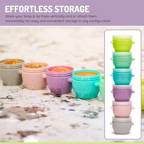 melii Snap & Go Baby Food Storage Containers | 6 Pack 2 oz, Stackable Snack Containers with Airtight Lids, BPA-Free, Reusable Cups for Purees, Meal Prep & On-the-Go
