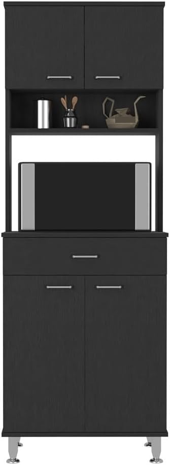 Modern Contemporary Pantry Cabinet,Two Double Door Cabinet, Black Wengue Finish,for Kitchen Home