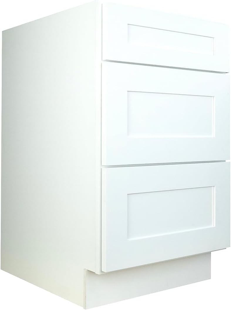 Hollywood Fabiani Design Drawer Base Kitchen Cabinet 21 in. W x 24 in. D x 34-1/2 in. H, Shaker White - Solid Wood Frame, 1/2-Inch Cabinet-Grade Plywood Box, Soft-Close Drawers, Ready to Assemble