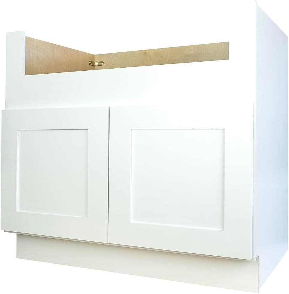 Hollywood Fabiani Design Farm Sink Base Kitchen Cabinet 36 in. W x 24 in. D x 34-1/2 in. H, Shaker White – Solid Wood Frame, 1/2-Inch Cabinet-Grade Plywood Box, Ready to Assemble