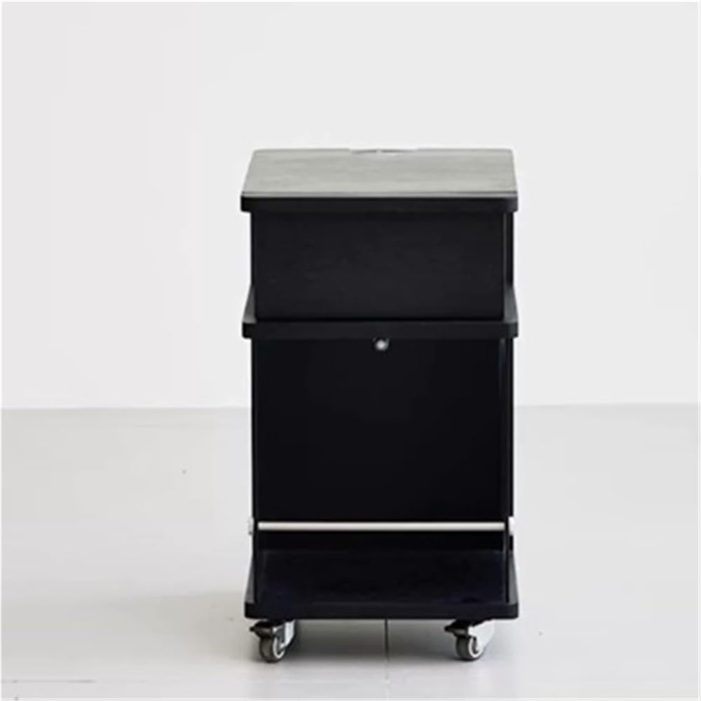 Wooden Night Stand, Minimalist Design Black Bedside Table with Open Storage, Modern End Table with Drawers for Living Room and Bedroom