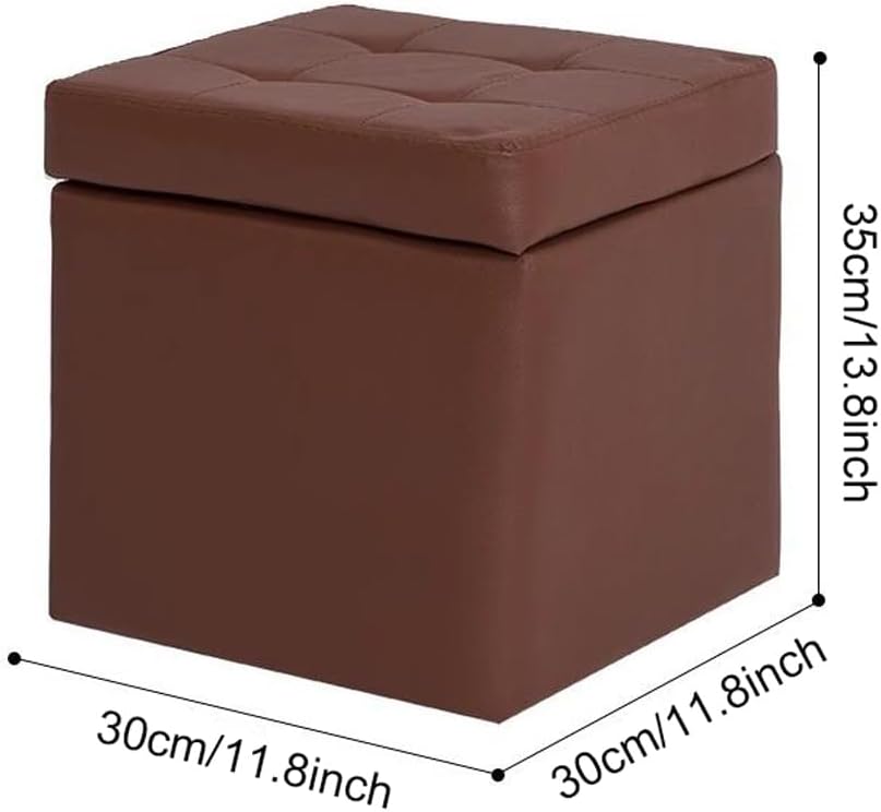 Square Ottoman Storage 12x12x14inch Small Cube Foot Rest Stool with Hinged Lid,Faux Leather Padded Seat Waterproof Toy Box for Living Room Bedroom (Pink)
