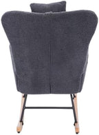 Dark Grey Rocking Chair for Nursery, Steel Frame & Solid Wood Legs Adult Glider, Comfy Teddy Upholstered Accent Armchair for Bedroom Living Room