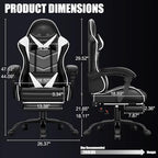 Czlolo Gaming Chair with Footrest, Lumbar Support Massager Video Game Chair with Metal Legs, High Back Reclining Gamer Chair with Headrest, 360° Swivel Office Computer Desk Chair (Snow White)