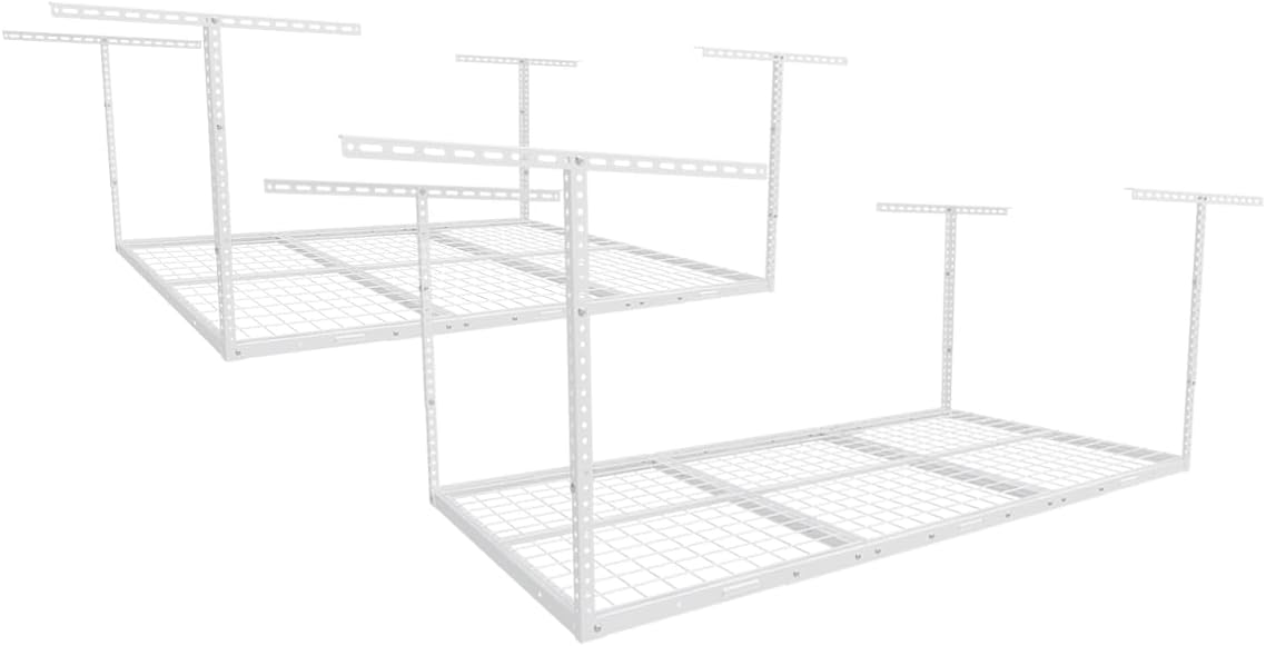 FLEXIMOUNTS 2 Pack 4x6 Overhead Garage Storage Adjustable Ceiling Rack 72" Length x 48" Width x 40" Height, 450lbs Weight Capacity, White, Classic Series