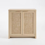 OAKHAM HOME Rattan Sideboard Buffet Cabinet with Storage, Boho Farmhouse Credenza with Adjustable Shelves, Decorative Coffee Bar Cabinet for Kitchen, Living Room & Entryway Organization, Light Oak