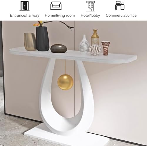 Console Table Decor Entryway Marble Scalloped Tables Behind,Console Table with Geometric Metal Frame for Entryway and Living Room
