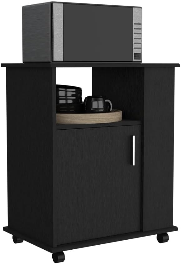 23.6" D*15.7" W*28.9" H Freestanding Kitchen Pantry with Open Shelf, Lower Single Door, Rectangular Storage Cabinet, Traditional, for Living Room, Dining Room, Black