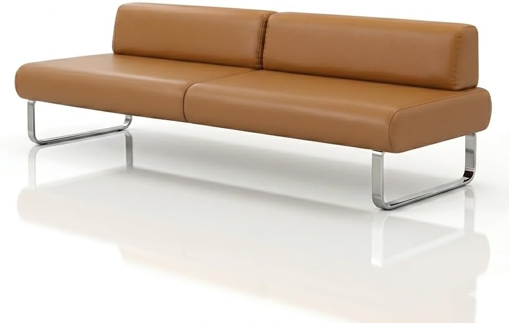 Modern Modular Reception Bench Sofa, Faux Leather Waiting Room Seating with Metal Frame, Upholstered Ottoman Bench for Office Lobby, Salon, Clinic & Lounge Brown 55.1" L × 21.5" W × 31.5" H