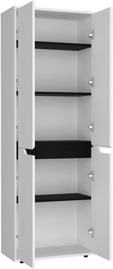 23.6" D*11.8" W*66.9" H Freestanding Storage Cabinet with 3 Shelves, Double Door, Rectangular Kitchen Pantry, Modern Minimalist, for Living Room, Dining Room, White
