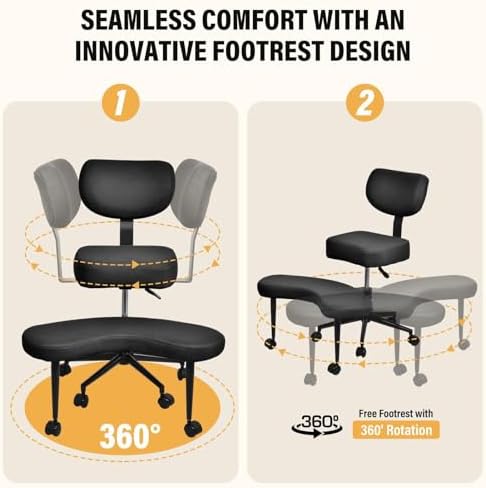Ergonomic Cross Legged Chair, 360° Swivel Meditation Chair with Wheels for ADHD Desk & Yoga, Criss Cross Design with Strong Lumbar Support, Height-Adjustable Seat Mesh Style, Home Office - Black