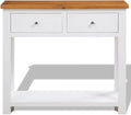 Solid Oak Wood Console Table with Drawers, 32.7"x11.8"x28.7", Rustic Small Entryway Table for Living Room, Hallway, with Shelf and Metal Knobs