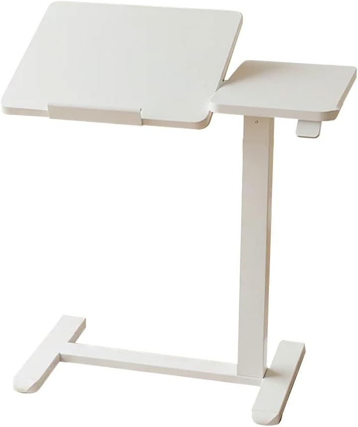 YCKEGEW Adjustable Overbed Bedside Table with Wheels,Hospital Bed Table with Tilt Top,Rolling Laptop Desk,Standing Desk for Home & Office Use(White)