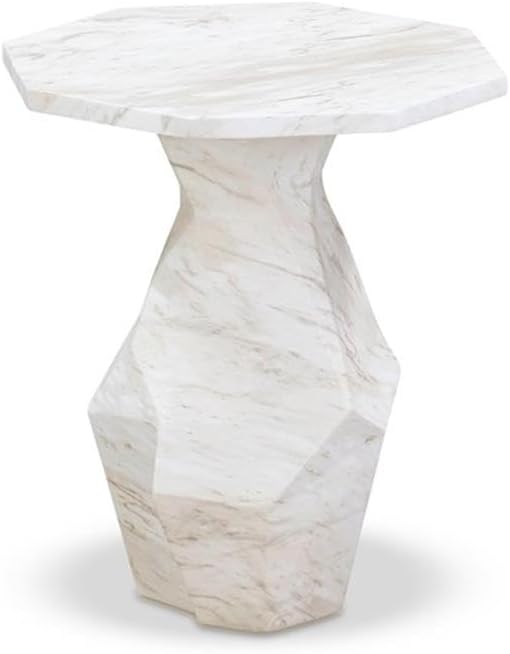 Pemberly Row Contemporary Round Side Table, White Faux Marble Top, 19.8" W x 21.5" D x 30" H, Solid Oak Wood Reversed Tapered Legs, Bold Indoor or Outdoor Accent Table