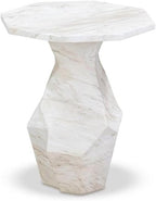 Pemberly Row Contemporary Round Side Table, White Faux Marble Top, 19.8" W x 21.5" D x 30" H, Solid Oak Wood Reversed Tapered Legs, Bold Indoor or Outdoor Accent Table