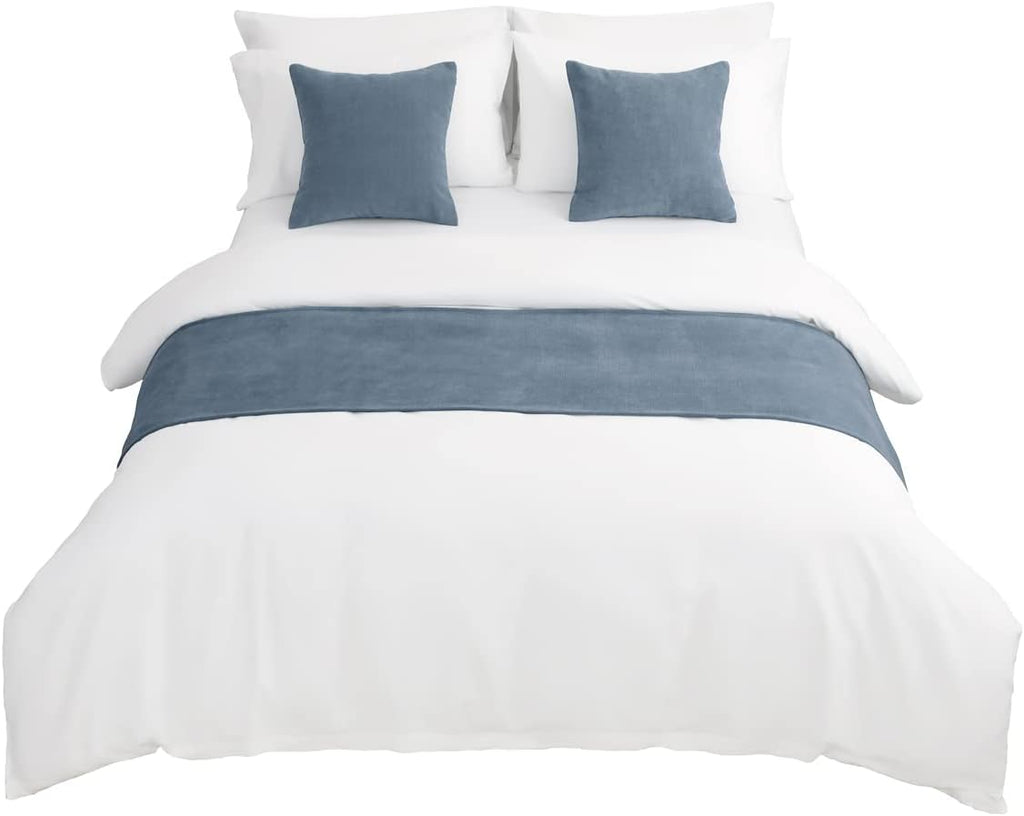 AMBERIS Bed Runner Single Layer Chenille Blue, Modern Style Bed Scarves for Home Hotel Decorations (Pillowcases Sold Separately)
