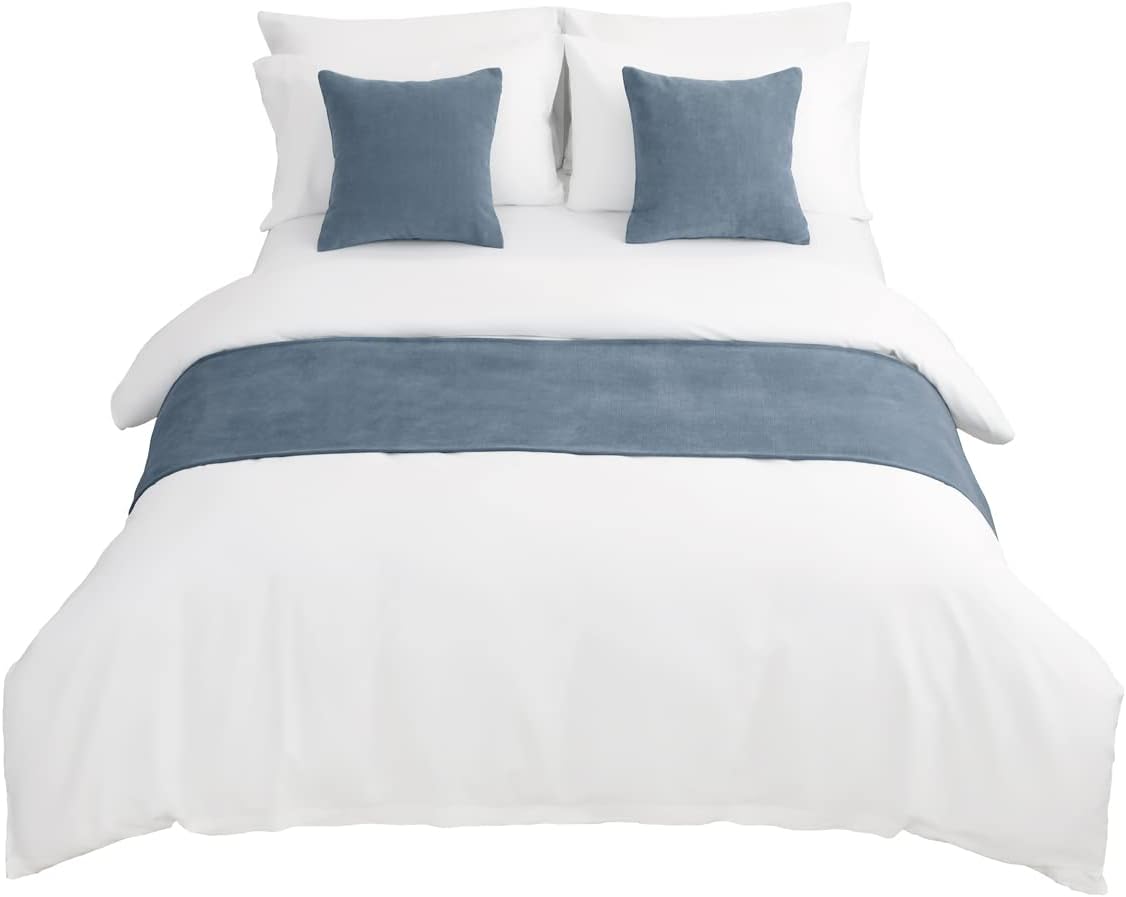 AMBERIS Bed Runner Single Layer Chenille Blue, Modern Style Bed Scarves for Home Hotel Decorations (Pillowcases Sold Separately)
