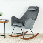 Rocking Chair, Mid Century Modern Upholstered Accent Glider with Plush Cushion for Nursery Living, Dark Grey