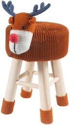 Animal Ottoman Stool, Cute Reindeer Shaped Upholstered Seat with Solid Pine Legs, Lightweight Portable Toddler Footrest Decor Stool for Nursery Playroom Bedroom