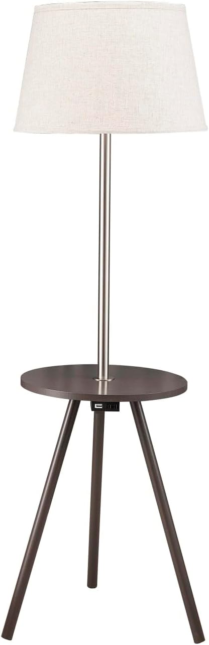 57" Round Sofa Side Table W/Lamp and Power Station 1.56/9.9 Metal Charging Living Room Decor