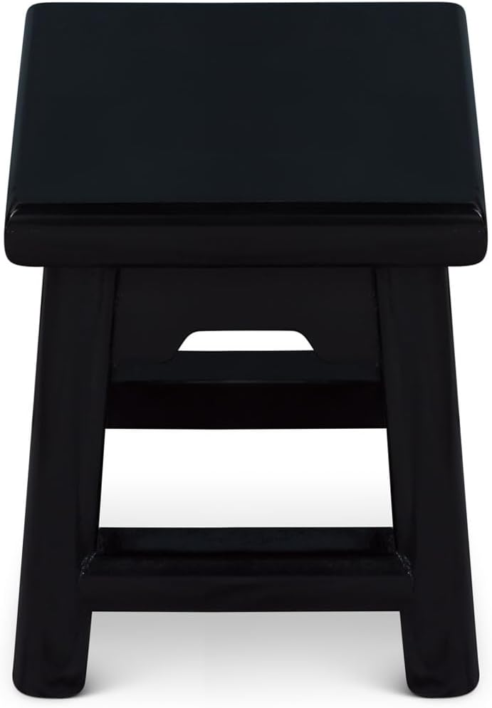 Distressed Black Petite Chinese Village Wooden Bench