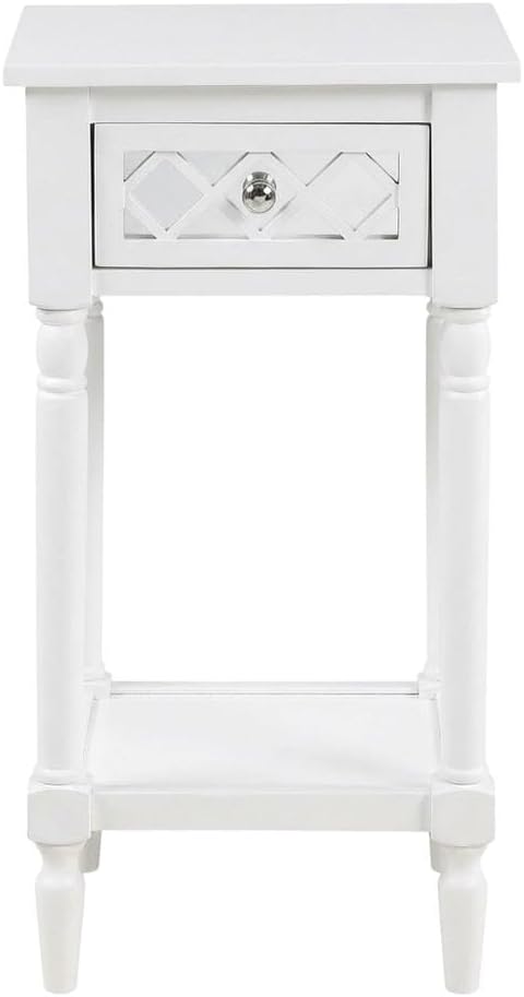 White 1 Drawer Accent Table with Shelf, Traditional Transitional Style, Durable Wood Construction, Elegant Home or Office Decor