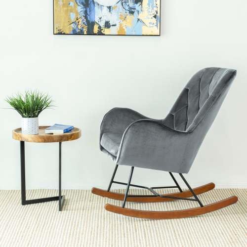 Rocking Chair, Mid Century Modern Upholstered Accent Glider with Plush Cushion for Nursery Living, Dark Grey
