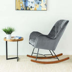 Rocking Chair, Mid Century Modern Upholstered Accent Glider with Plush Cushion for Nursery Living, Dark Grey