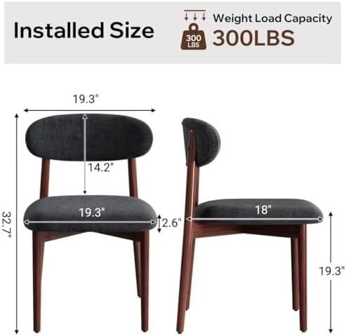 Wooden Dining Chair Set of 4, Modern Dining Chairs with with Curved Back, Fabric Upholstered Kitchen Room Chairs with Adjustable Legs for Farmhouse Dining Living Room,Dark Grey