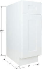Hollywood Fabiani Design Base Kitchen Cabinet - 9 in. W x 24 in. D x 34.5 in. H, Shaker White, Solid Wood Frame, 1/2-Inch Cabinet-Grade Plywood Box, Soft-Close Door, Ready to Assemble