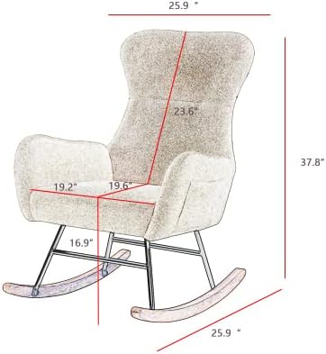 Teddy Rocking Chair, Upholstered Glider Nursery Rocker with Footrest, High Back Adult Relaxation Chair for Living Room Bedroom, Grey