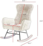 Teddy Rocking Chair, Upholstered Glider Nursery Rocker with Footrest, High Back Adult Relaxation Chair for Living Room Bedroom, Grey