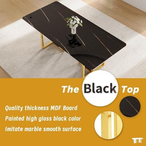 79" Black Dining Table Set for 8,Modern Luxury Dining Table Set with Chrome Gold Legs, Faux Marble Kitchen Table with 8 Black Gold Chairs for Kitchen and Dining Room