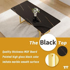 79" Black Dining Table Set for 8,Modern Luxury Dining Table Set with Chrome Gold Legs, Faux Marble Kitchen Table with 8 Black Gold Chairs for Kitchen and Dining Room