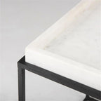 Pemberly Row Square White Marble and Black Metal End Table, 18 in x 18 in x 20 in, Raised Edges, Matte Black Base, Elegant Side Table for Living Room or Bedroom Decor