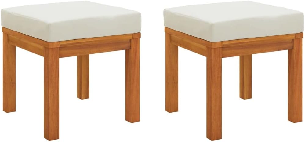 Patio Stools with Cushions 2 pcs 15.7"x15.7"x16.5" Solid Acacia Wood