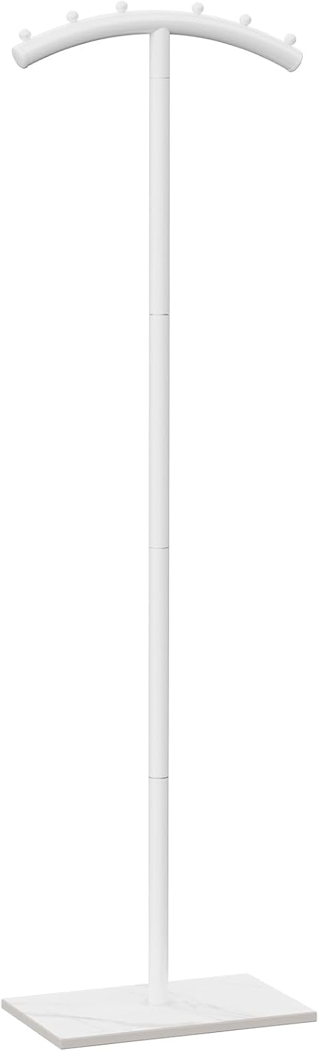 Freestanding Metal Clothes Rack with Natural Rock Base,68.9in,White | T-shaped Coat Hangers with Anti Slip Knots,Easy to Clean Garment Racks for Home,Durable Clothing Trees for Office