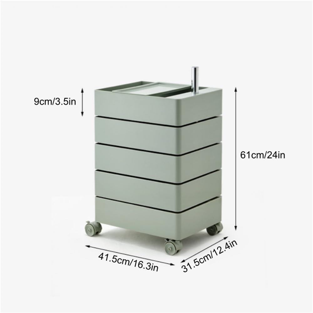 Utility Cart 360° Rotating Bedside Table Side Tables with Storage Drawer and Wheels Movable End Tables for Living Room Lightweight(Green)