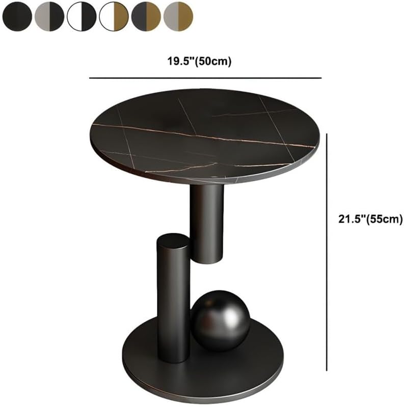 Modern Round Slate Top Side Table 21.5" Tall Iron Abstract Base End Table Nightstand Sofa Table for Small Space -Set of 2, Black Top Gold Base, 19.5" L x 19.5" W x 21.5" H